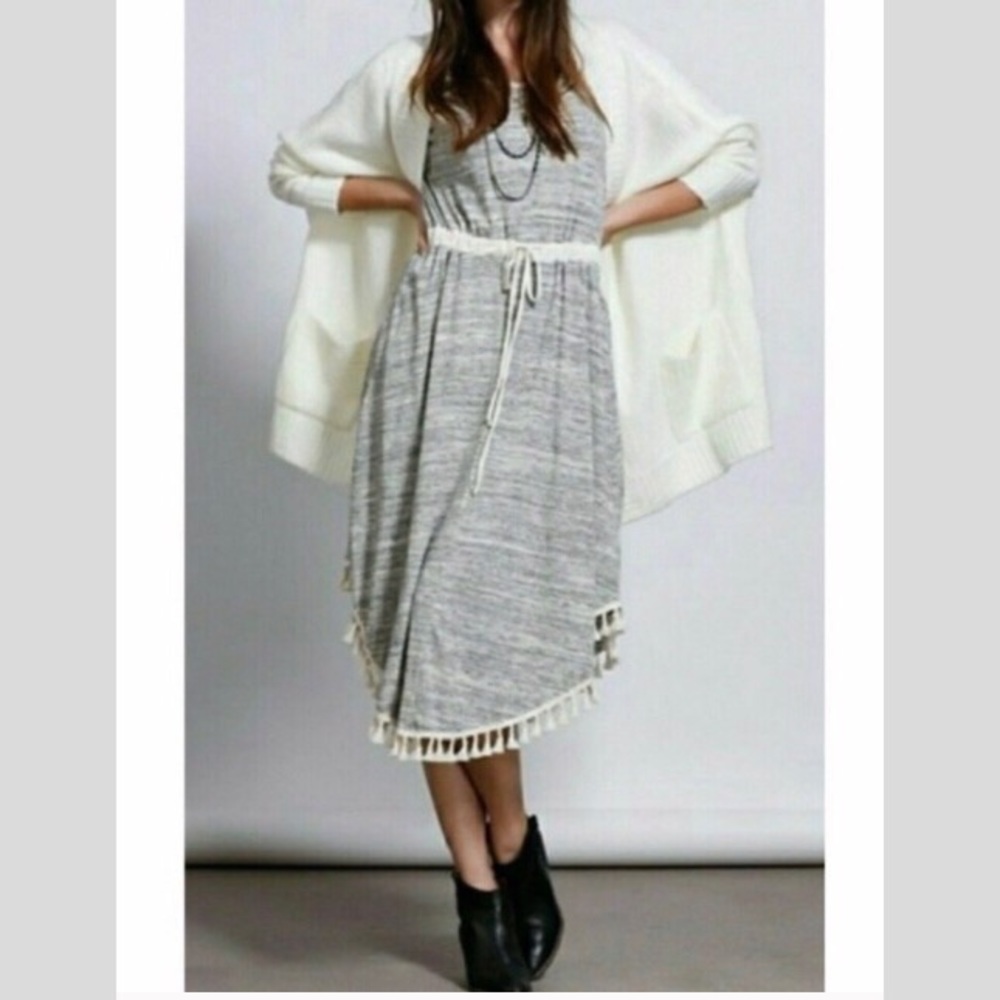 Le Lis Gray Midi Dress with Cream Accents- last chance